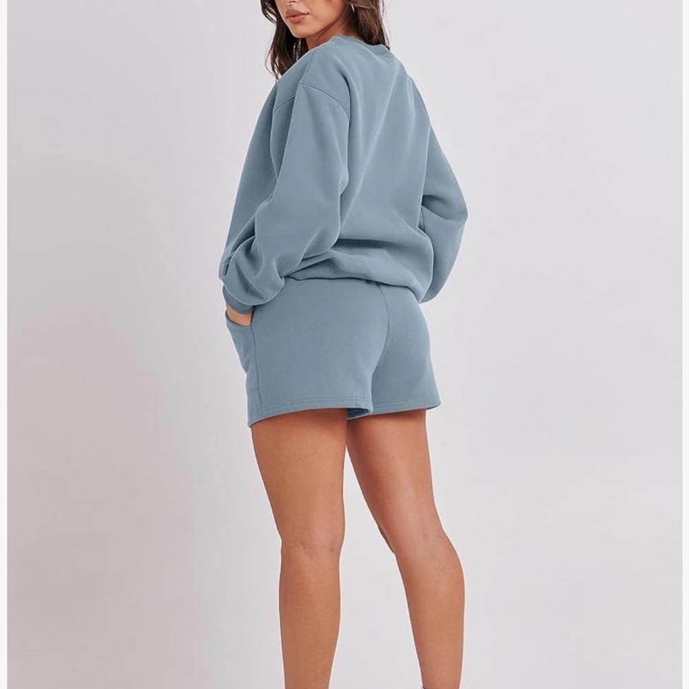 ANRABESS Blue 2 Piece Lounge Set XL Oversized Sweatshirt Shorts Matching Set - Picture 2 of 9